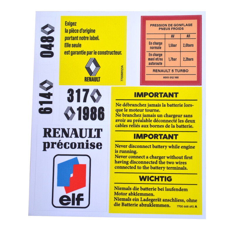 Planche d'Autocollants Informations "Renault ELF"